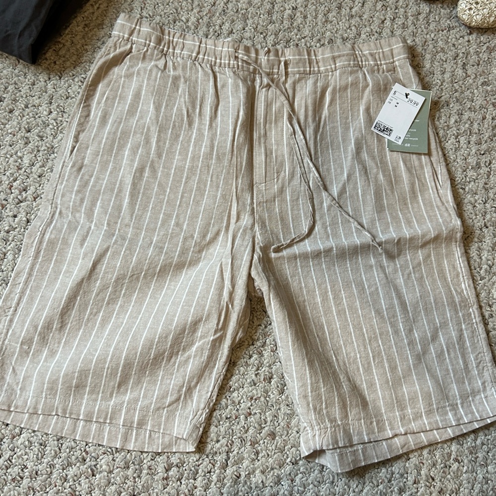 NWT H&M striped Linen Blend Shorts